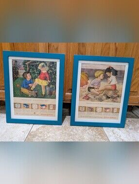 2 Framed Original Bandage Ads Johnson & Johnson - Art Gladys R Davis Garden Kids